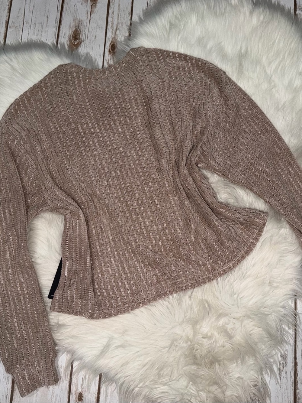 Lulus Weekend Ready Taupe Chenille Striped Sweater Top Beige NWT Size Small - Picture 4 of 4